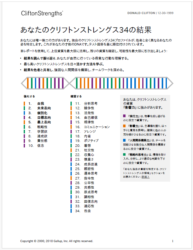 クリフトンストレングス34レポート サンプル